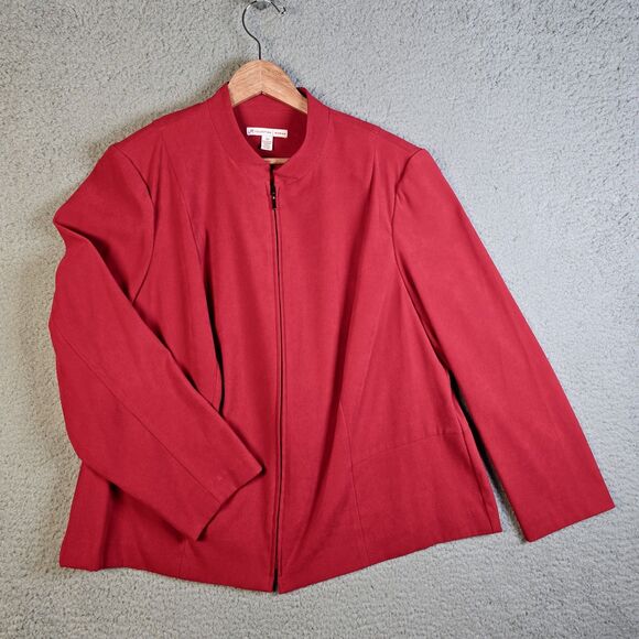 JM Collection Red Suede Like Zip Up Jacket 18W Plus Minimalist Blazer Trending - Picture 1 of 11